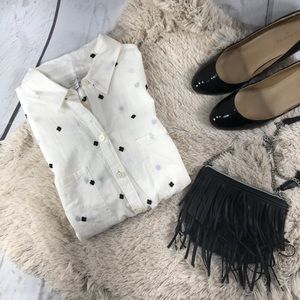 Ann Taylor LOFT Embroidered Collard Button Down